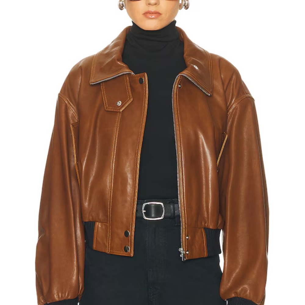 Nour Hammour Briar Cropped Leather Bomber Jacket - XS
